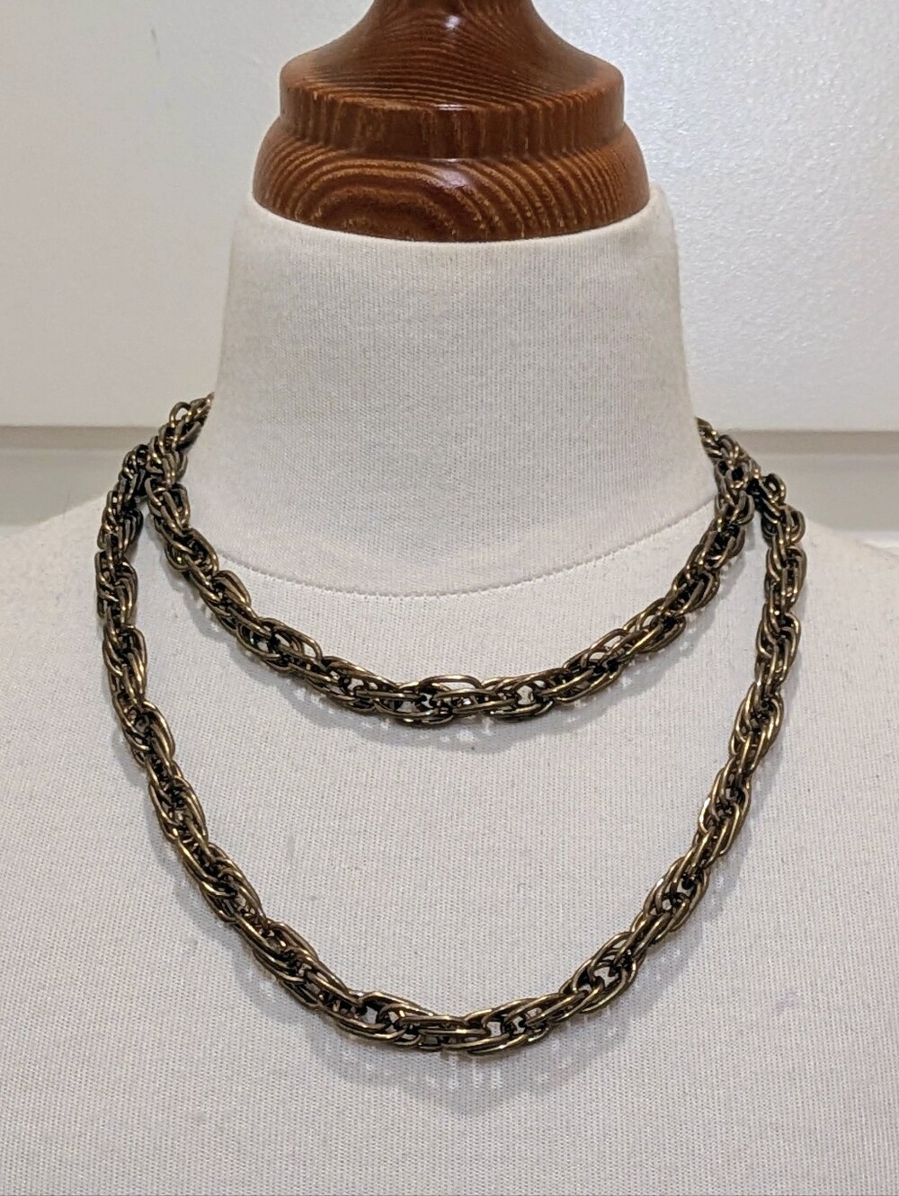 EUC 80s 37" Super Chunky Brass Tone Vintage Double Strand Rope Chain